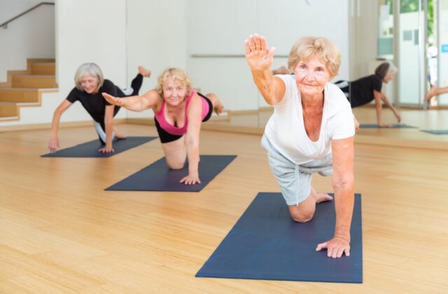 A group of seniors doing exercises to help with their core fitness.